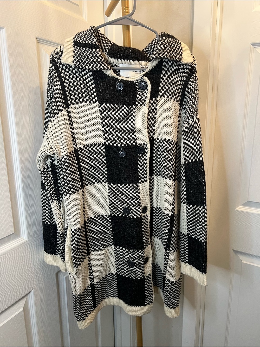 J.O.A. Black & Cream Check Knit Cardigan